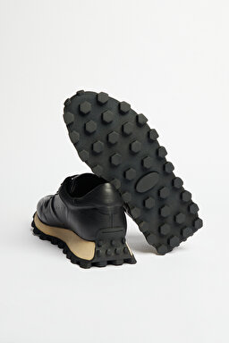 %100 Deri Spor Sneaker Ayakkabı - Siyah (görsel 4)