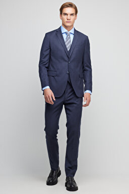 %100 Yün Slim Fit Mono Yaka Takım Elbise - Lacivert