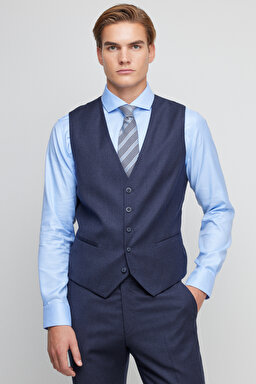 %100 Yün Slim Fit Mono Yaka Takım Elbise - Lacivert (görsel 2)