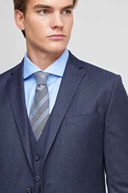 %100 Yün Slim Fit Mono Yaka Takım Elbise - Lacivert (görsel 3)