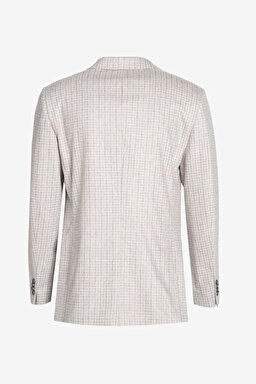 Yün Kaşmir Karışımlı Slim Fit Mono Yaka Takım Elbise - Bej Kareli (görsel 2)