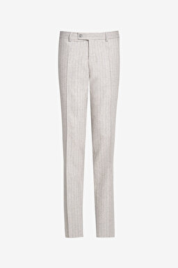 Yün Kaşmir Karışımlı Slim Fit Mono Yaka Takım Elbise - Bej Kareli (görsel 3)