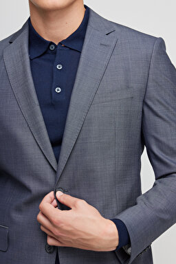 Yünlü Regular Fit Mono Yaka Takım Elbise - Gri (görsel 2)