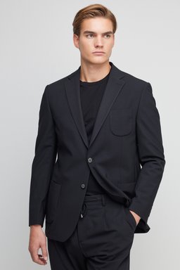 %100 Yün Slim Fit Mono Yaka Takım Elbise - Siyah