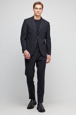 %100 Yün Slim Fit Mono Yaka Takım Elbise - Siyah (görsel 2)