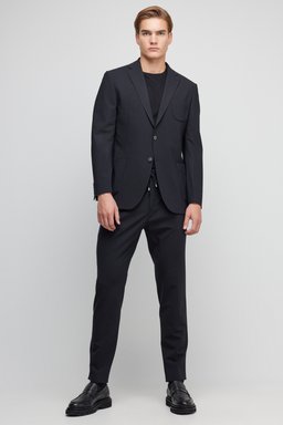 %100 Yün Slim Fit Mono Yaka Takım Elbise - Siyah (görsel 3)