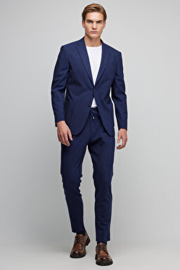 %100 Yün Slim Fit Mono Yaka Takım Elbise - Lacivert (görsel 2)