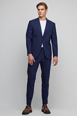 %100 Yün Slim Fit Mono Yaka Takım Elbise - Lacivert (görsel 3)