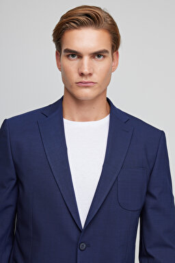 %100 Yün Slim Fit Mono Yaka Takım Elbise - Lacivert (görsel 6)