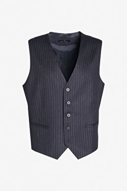 Yün Kaşmir Karışımlı Slim Fit Mono Yaka Takım Elbise - Lacivert (görsel 5)