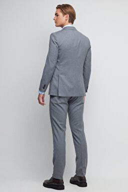 %100 Yün Slim Fit Mono Yaka Takım Elbise - Gri (görsel 5)