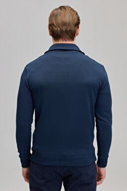 Fermuarlı Yaka Pamuklu Cepli Erkek Sweatshirt - Lacivert (görsel 5)