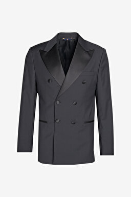 Yünlü Slim Fit Sivri Yaka Smokin - Siyah