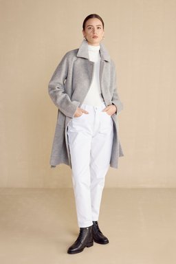 Beli Kuşaklı Alpaca Kaban - Gri Melanj (görsel 7)