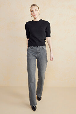 Metal Toka Detaylı Straight Fit Denim Pantolon - Antrasit (görsel 2)
