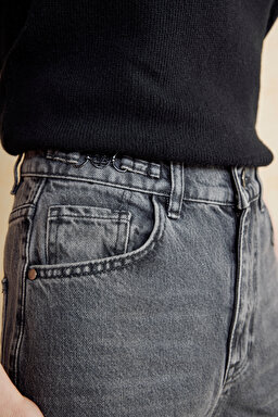 Metal Toka Detaylı Straight Fit Denim Pantolon - Antrasit (görsel 5)