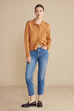 Rayon Triko Kadın Ceket - Camel (görsel 3)