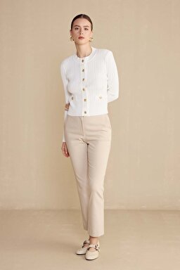 Cepli Triko Rayon Kadın Ceket - Ekru (görsel 3)