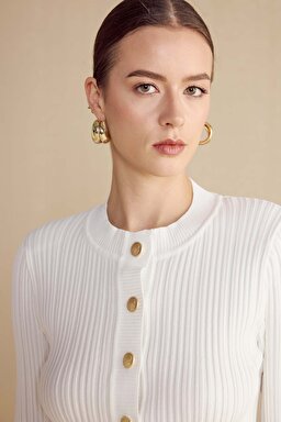 Cepli Triko Rayon Kadın Ceket - Ekru (görsel 4)