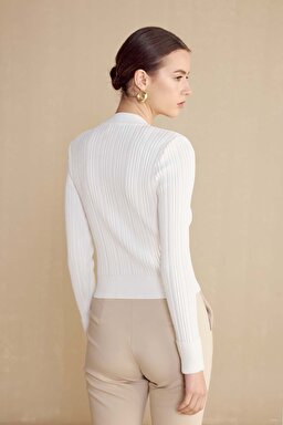 Cepli Triko Rayon Kadın Ceket - Ekru (görsel 5)