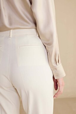 Regular Fit Basic Kadın Pantolon - Ekru (görsel 10)