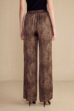 %100 viscose Esnek Belli Leopar Desenli Pantolon - Kahverengi-Siyah (görsel 4)