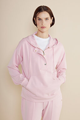 Modal Karışımlı Scuba Kapüşonlu Sweatshirt - Pudra