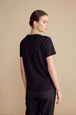 Logo Nakışlı Kadın T-Shirt - Siyah (görsel 5)