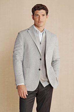 Kaşmir Karışımlı Mono Yaka Slim Fit Ceket - Gri