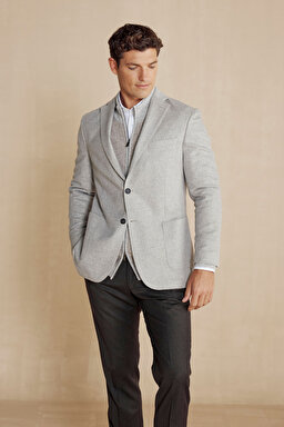 Kaşmir Karışımlı Mono Yaka Slim Fit Ceket - Gri (görsel 2)