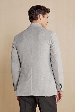 Kaşmir Karışımlı Mono Yaka Slim Fit Ceket - Gri (görsel 5)