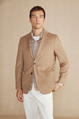 Kaşmir Karışımlı Mono Yaka Slim Fit Ceket - Camel (görsel 7)