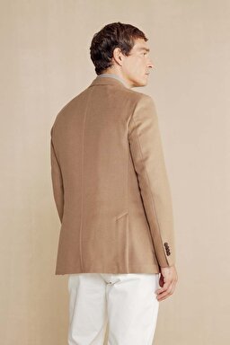 Kaşmir Karışımlı Mono Yaka Slim Fit Ceket - Camel (görsel 5)