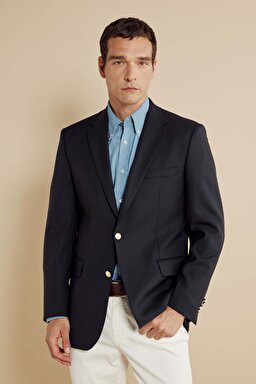 %100 Yün Mono Yaka Regular Fit  Blazer - Lacivert (görsel 2)