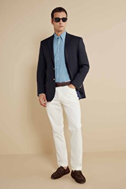  %100 Yün Mono Yaka Regular Fit  Blazer - Lacivert (görsel 4)