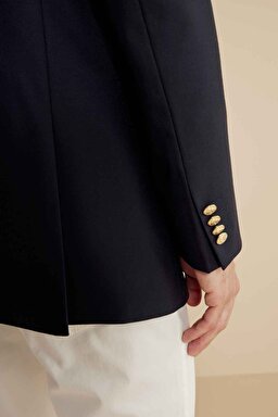  %100 Yün Mono Yaka Regular Fit  Blazer - Lacivert (görsel 5)