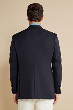  %100 Yün Mono Yaka Regular Fit  Blazer - Lacivert (görsel 7)