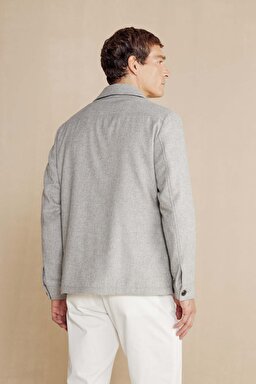 Kaşmir Karışımlı Kapak Cepli Erkek Overjacket - Gri (görsel 5)
