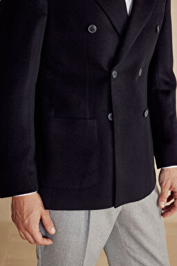 Slim Fit Kaşmir Karışım Kruvaze Erkek Ceket - Siyah (görsel 5)