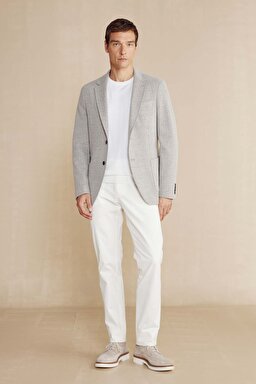 Yün Karışımlı Mono Yaka Slim Fit Örme Ceket - Koyu Bej (görsel 3)