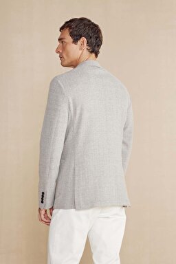 Yün Karışımlı Mono Yaka Slim Fit Örme Ceket - Koyu Bej (görsel 7)