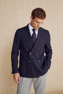 Yün Karışımlı Slim Fit Kruvaze Sivri Yaka Erkek Ceket - Lacivert (görsel 3)