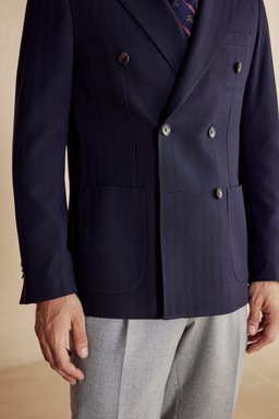 Yün Karışımlı Slim Fit Kruvaze Sivri Yaka Erkek Ceket - Lacivert (görsel 5)