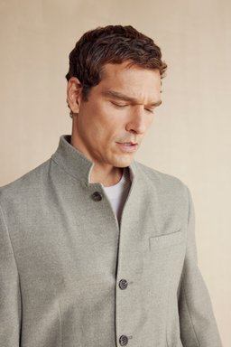 Yün Dik Yakalı Regular Fit Erkek Ceket - Su Yeşili (görsel 5)
