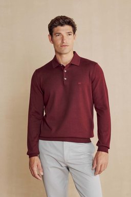 Polo Yaka Pamuk Erkek Kazak - Bordo