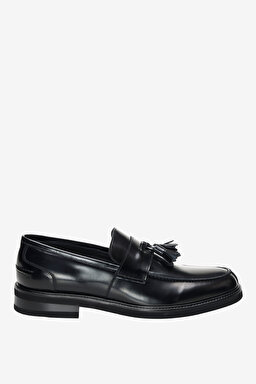 100% Deri Püskül Detaylı Loafer - Siyah