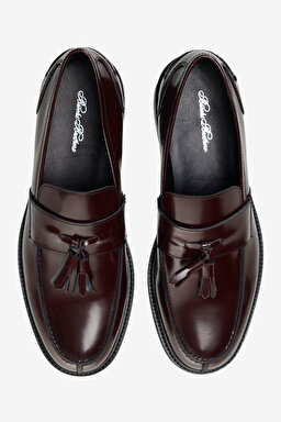 100% Deri Püskül Detaylı Loafer - Bordo (görsel 3)