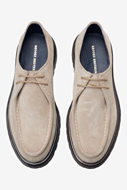 100% Süet Bağcıklı Loafer - Bej (görsel 3)