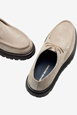 100% Süet Bağcıklı Loafer - Bej (görsel 5)