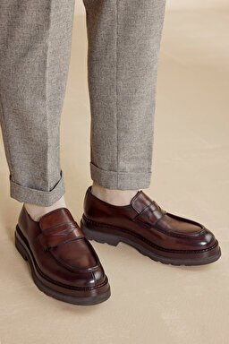 %100 Deri Loafer - Kahverengi